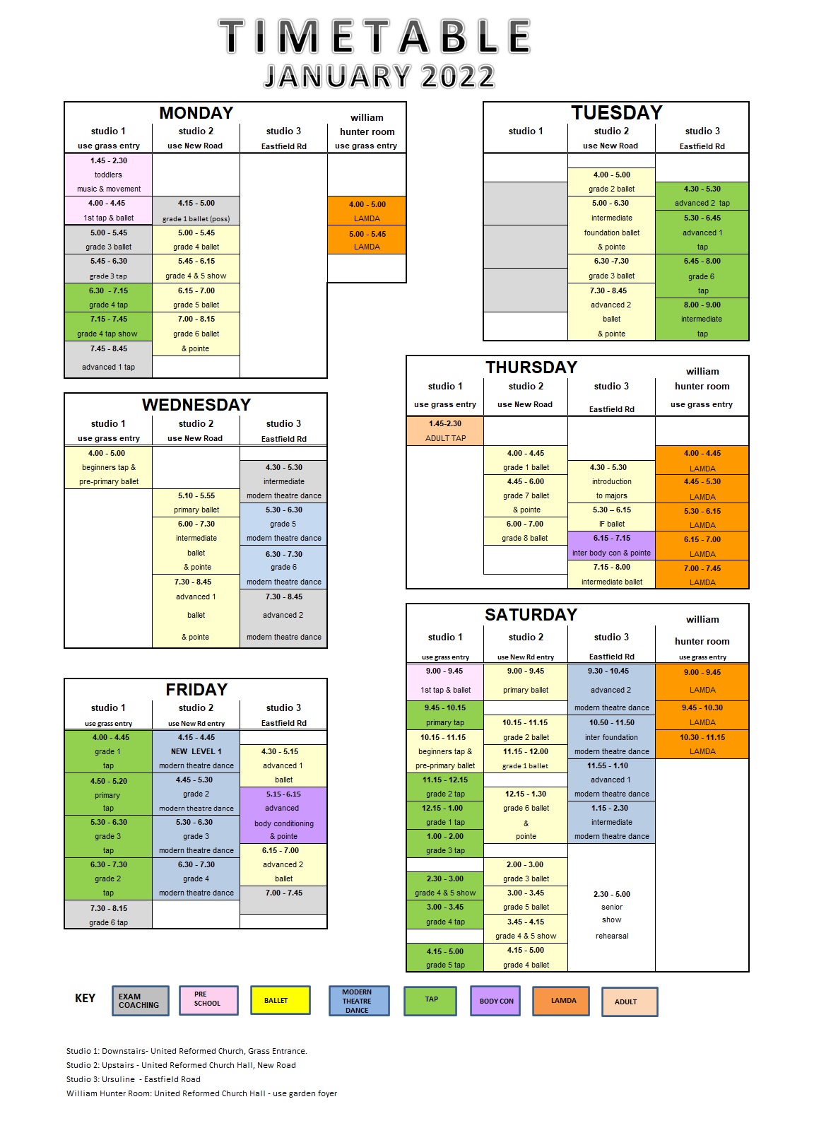 Timetable JAN 2022