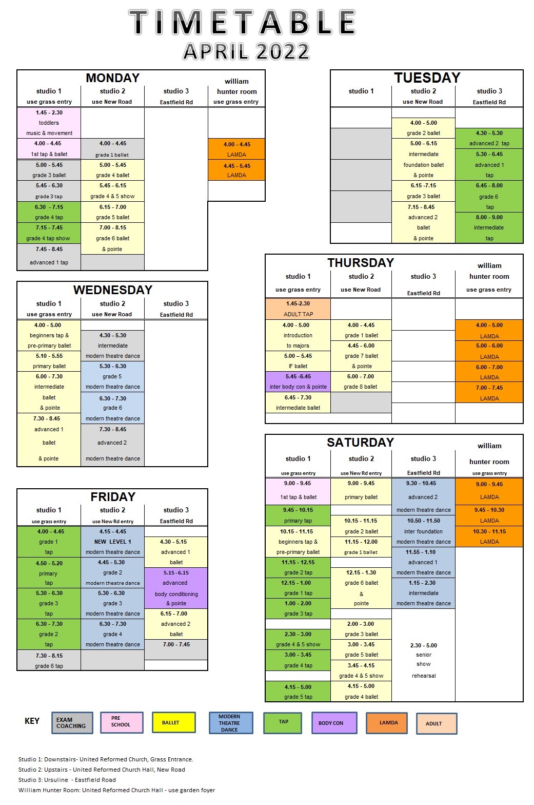 Timetable April 2022