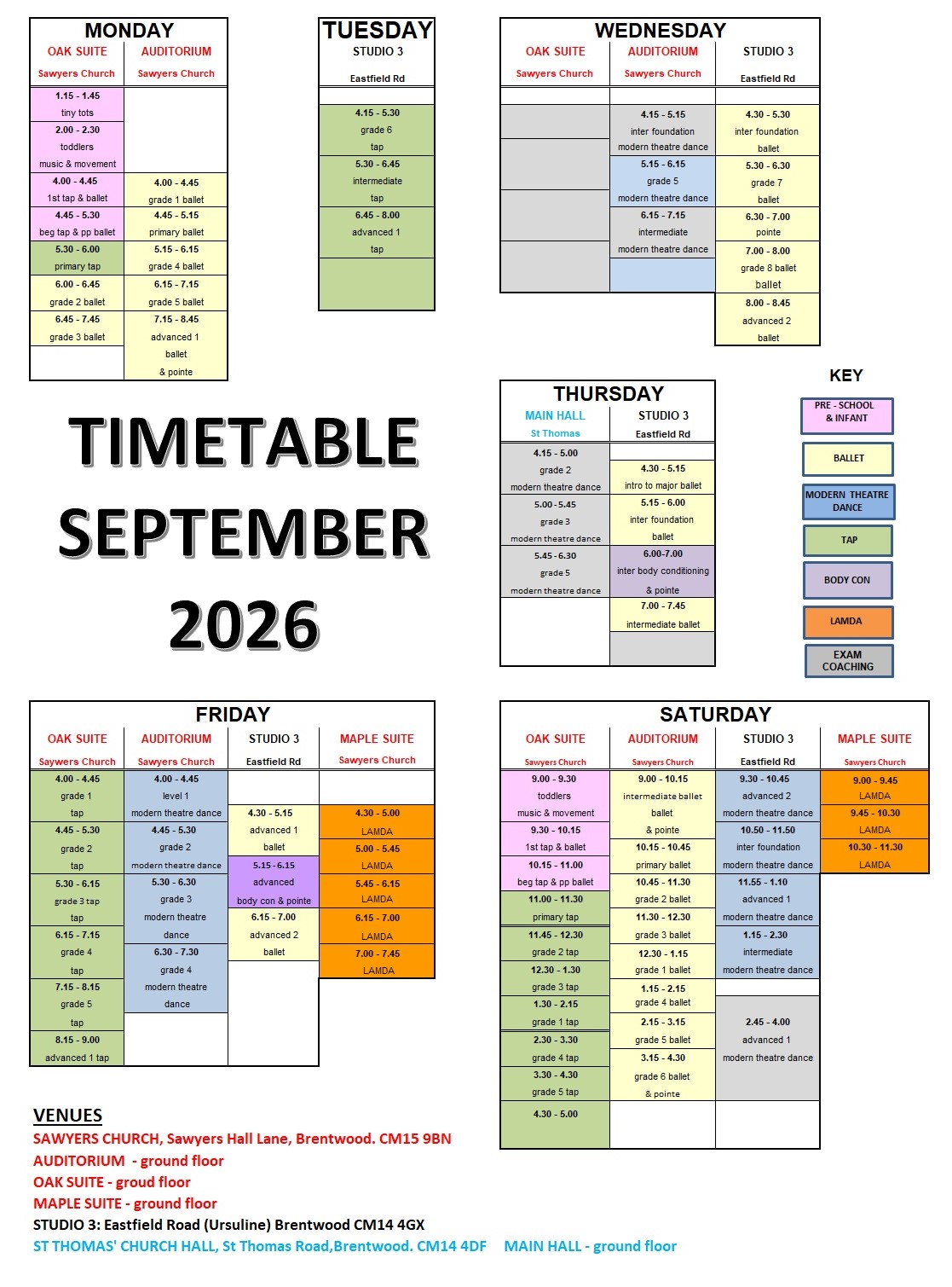 Timetable September 2026 Timetable September 2026